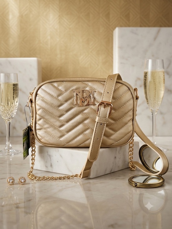 Badgley Mischka Handbags - Badgley Mischka Metallic Gold Quilted Crossbody with Chain Strap